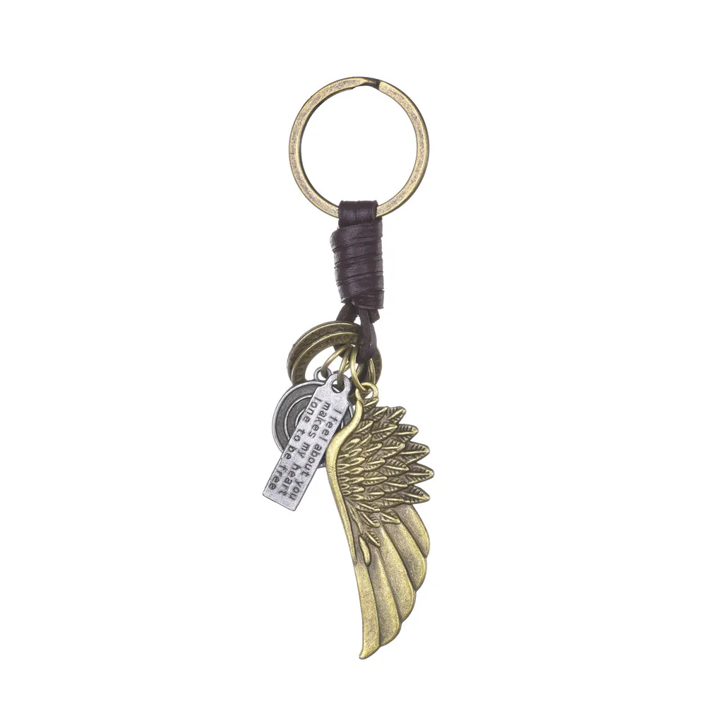 

Vintage Angel Wings Cowhide Keychain Creative Gift Handwoven Car Key Pendant
