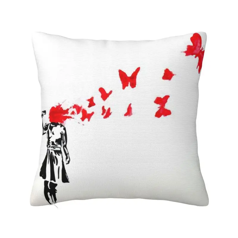 

Banksy Girl Butterfly Facial Pillow Case 40x40cm Decor Home Street Graffiti Artist Modern Cushion Cover Car Pillowcase