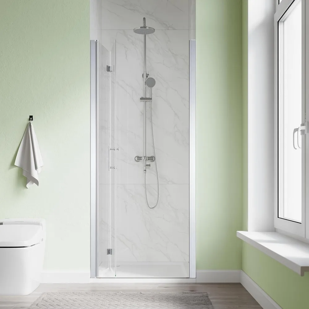 Bifold Shower Door, 30" W x 72" H, 1/4" Tempered Glass Shower Door, Foldable Shower Glass Door, Brushed Nickel Finish 2