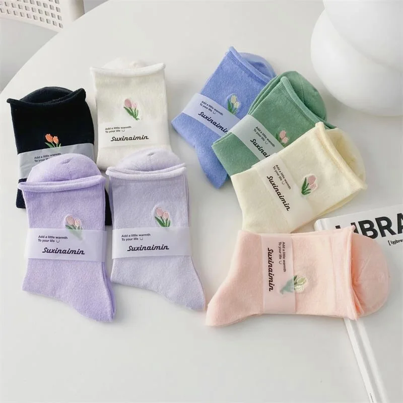 

Women Thin Spring Summer Socks Cotton Flower Embroidery Ruffle Socks Girls Gift Cute Kawaii Japanese Korean Style Fashion Soks