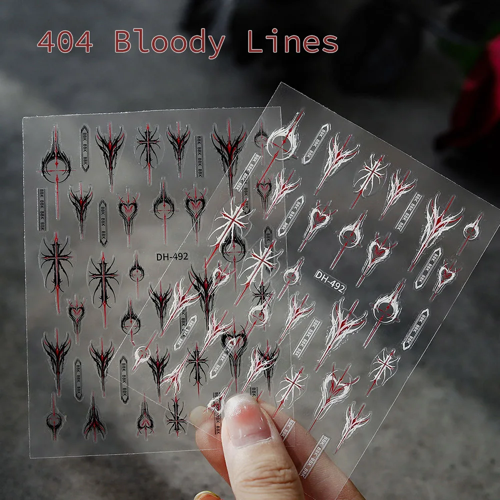 

-Bloody Lines- Stylish Gothic Adhesivers Darkness Cross Hearts Streamline Nail DIY Sticker Fingernail Enhancements Decals 404art