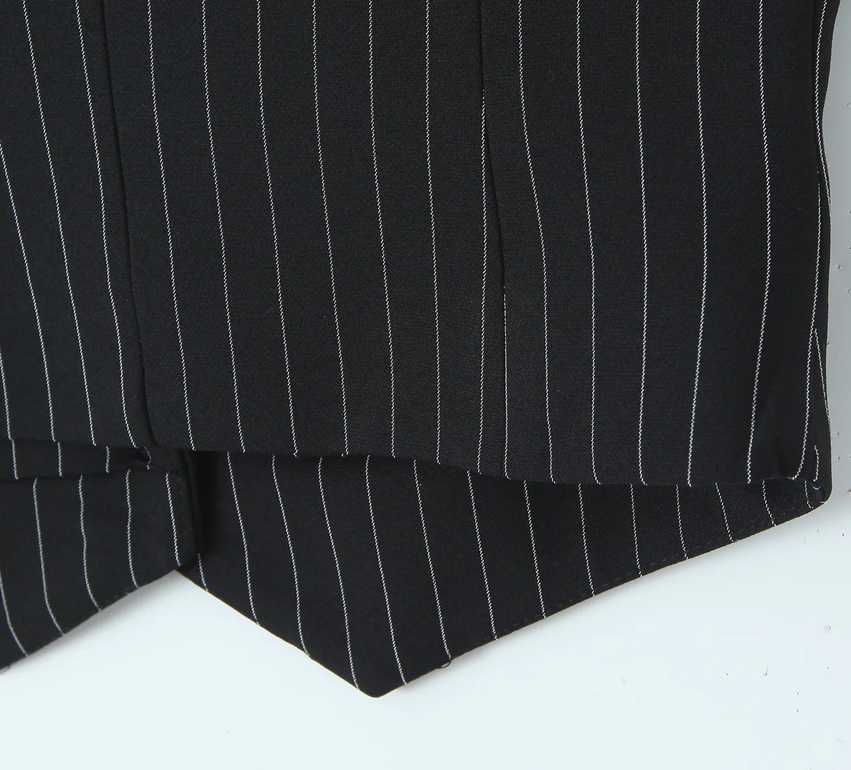 Spring Black Striped Oversized Blazer Women Loose Notched Full Sleeve Suits High Waist Long Flare Pants Halter Tank Tops