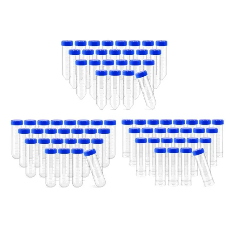 25Pcs 50ml Graduated Plastic Centrifuge Tubes with Screw Caps and Tubes Rack