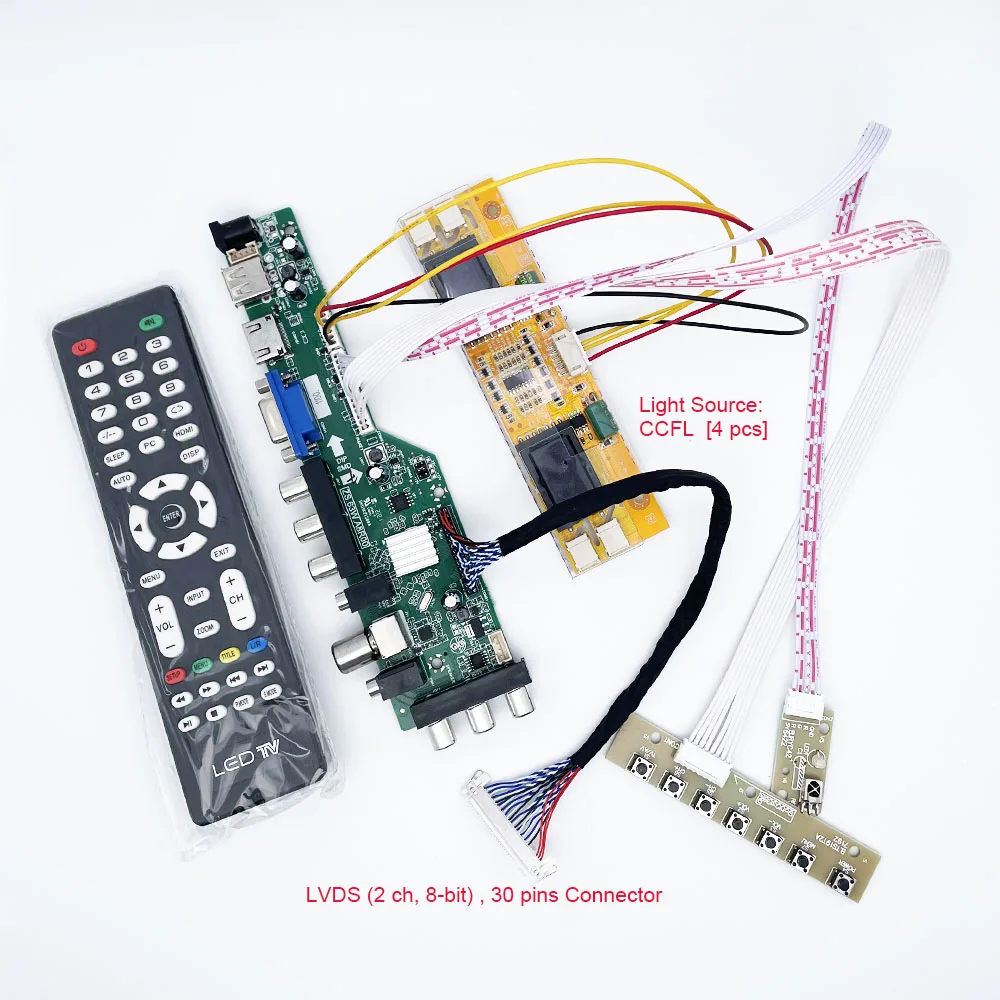 Placa de Controlador Lcd Universal tv Digital Inversor Ccfl 30p 2ch Kit Lvds de Bits Dvb-t2 t c Zs.63w.a8r00 Pcs
