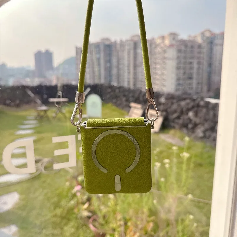 Enhanced Leather Magnetic Cover with Wristband and Lanyard for Seamless Wireless Charging