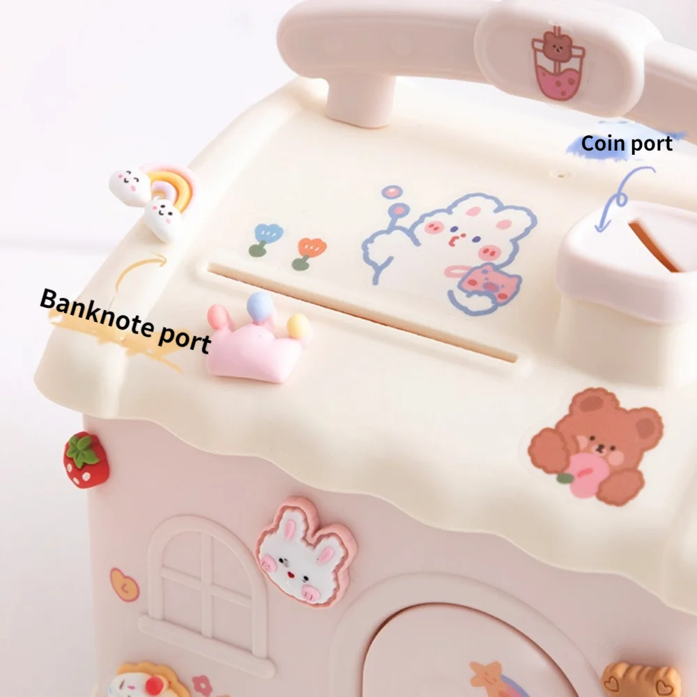 Kawaii Piggy Bank Anime Cartoon Cute Square Money Boxes Piggy Bank with Lock and Key for Notes Children Xmas New Year Toys Gift 4