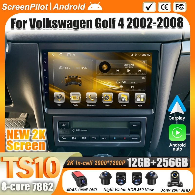 Radio Multimedia con Pantalla Táctil Android 16 para Volkswagen VW Golf 4 IV 2002-2008, Jetta MK4 Classics, Reproductor de Video, Carplay 1