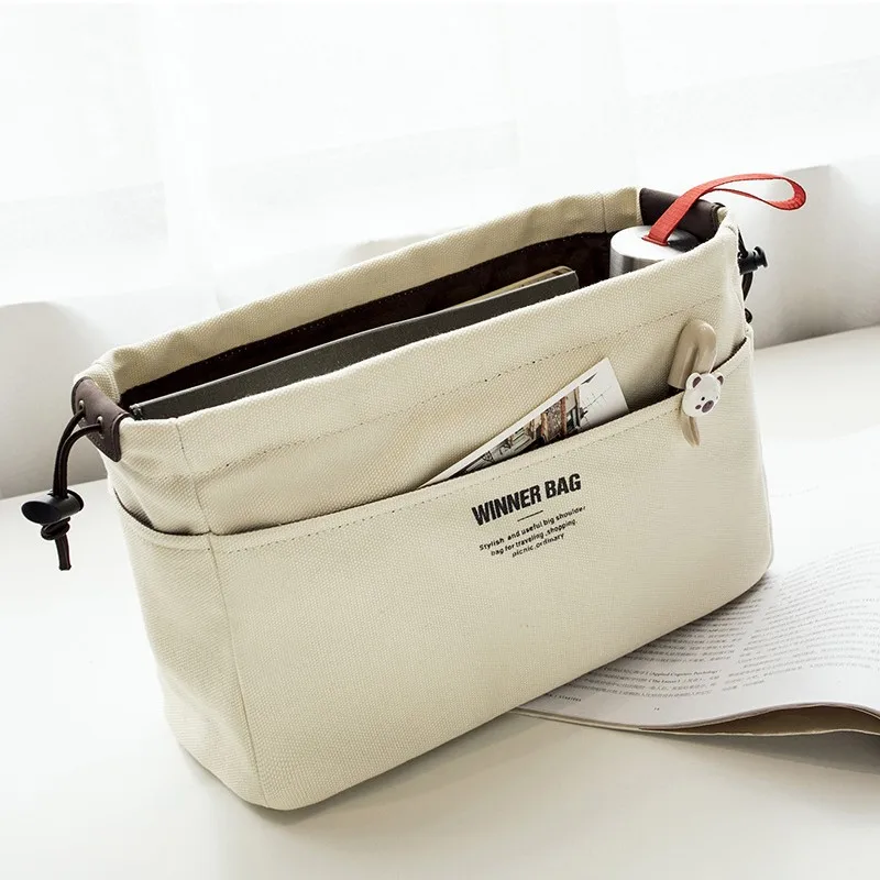 Canvas Purse Organizer Bag Inner Insert with Compartment Makeup Handbag with Lots of Pockets Lightweight Fit Giving Structure Makeup Organizer Cosmetic Bag Cosmetic Storage Bag Toiletry Bag Makeup Bag Cosmetic Case Purse Organizer Insert