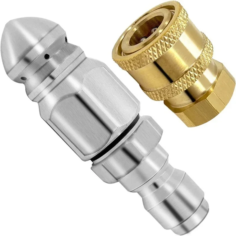 Sewer Jetter Nozzle 5000PSI Mini 1/4'' Quick Connect Drain Cleaning Nozzle Tips Kit for Drain Jetting Hose
