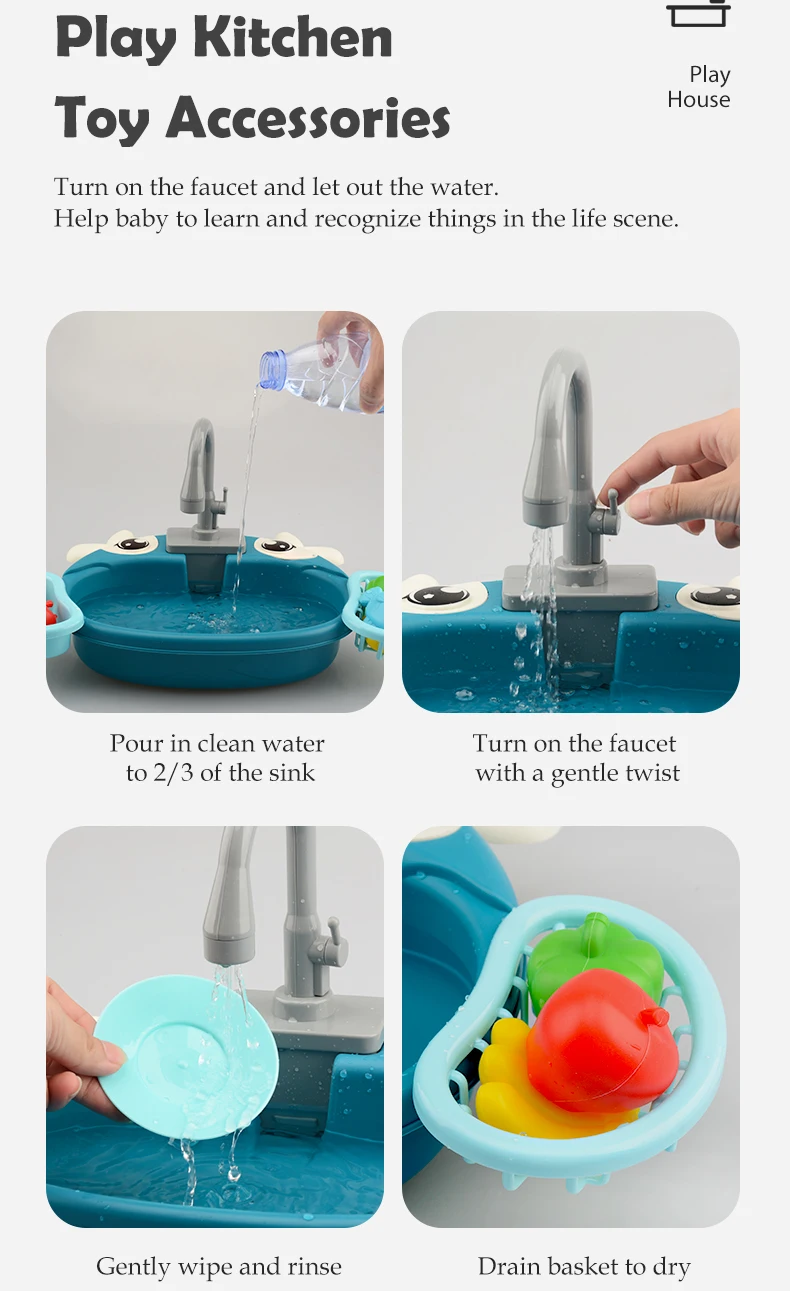 Dishwasher Kitchen Sink Toys, Toddler Kitchen Sink Toy Electric Playing Automatic Water Cycle System Toy Gifts for Kids 
