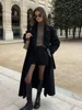 New Classic Black Belted Wool Blends Overcoat For Women Chic Full Sleeve Double Breasted Lapel Long Coat Ladies Loose Streetwear 3