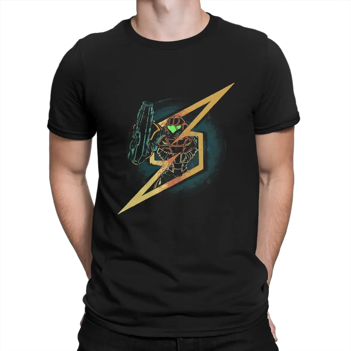 

Men T-Shirts Samus Lightning Ball Vintage 100% Cotton Tee Shirt Short Sleeve METROID PRIME T Shirt Crew Neck Clothes Printed