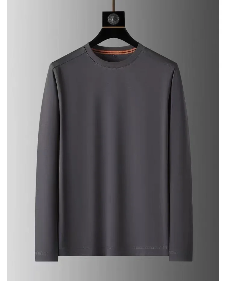 thumbnail image 1 of Camiseta de cuello redondo de color sólido de manga larga de alta gama para hombre de otoño e invierno, 1 of 5