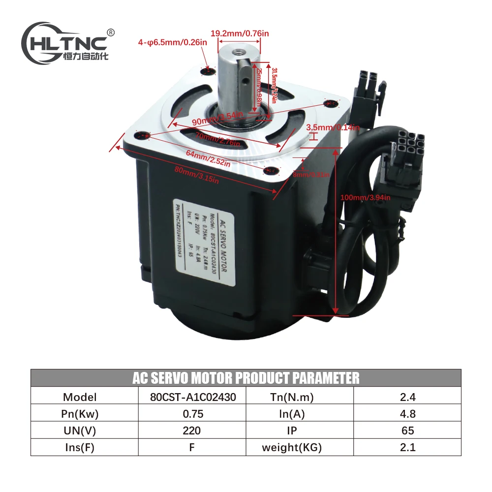 AC Servo Motor HLTNC 400W / 750W 3000 RPM 1.3N 2.4N & C30 RS485 Driver Kit 220V & 3meters Cable Absolute encoder For CNC Machine