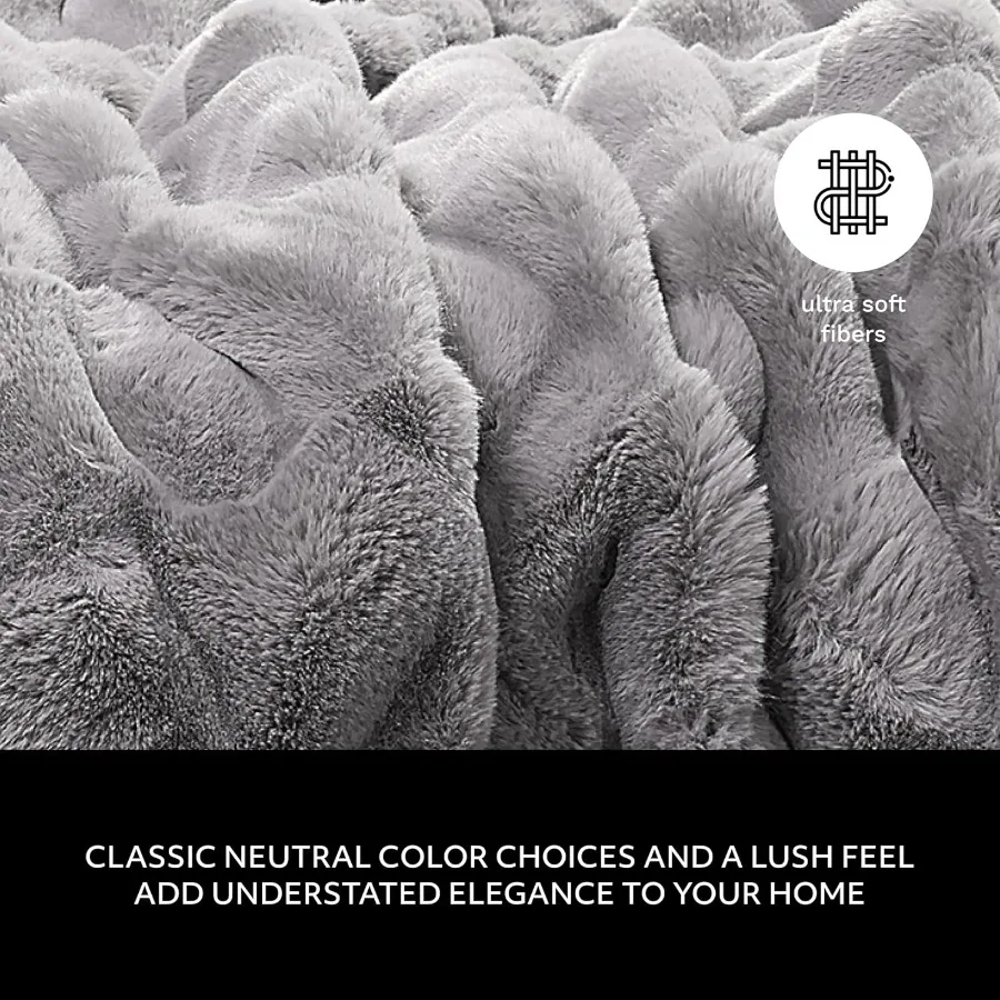 60 x 70 Reversible Faux Fur Throw Blanket for QueenSize Bed Couch or Sofa Ultra Soft Cozy Home Decor with Stylish Living Room C