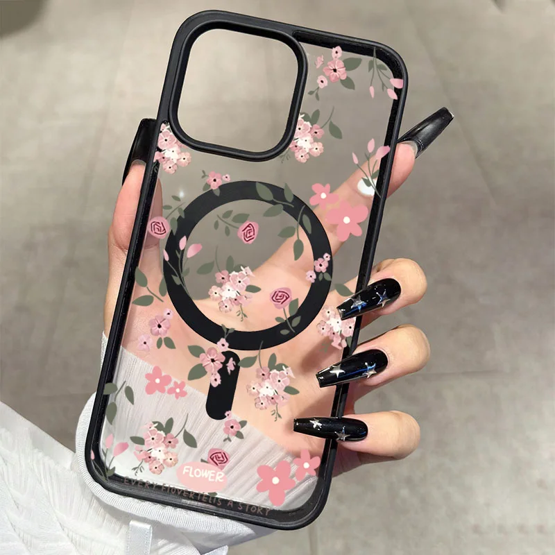Floral Ultra-Clear Magnetic Circular Phone Case Cover