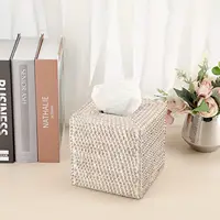 Rattan Nordic Square Tissue Boxes Storage Napkin Holder Paper Case Organizer Ornament Craft Desktop Tissue Holder Tissue Box 1