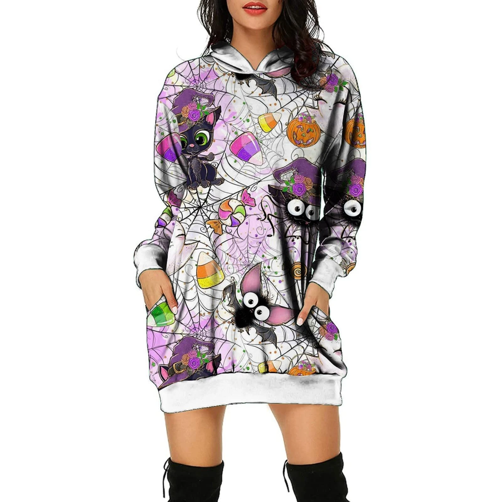 2023 Halloween Pumpkin Printed Women's Extended Hoodie Casual Loose Sweater Funny 3D Printed Japanese Hoodie