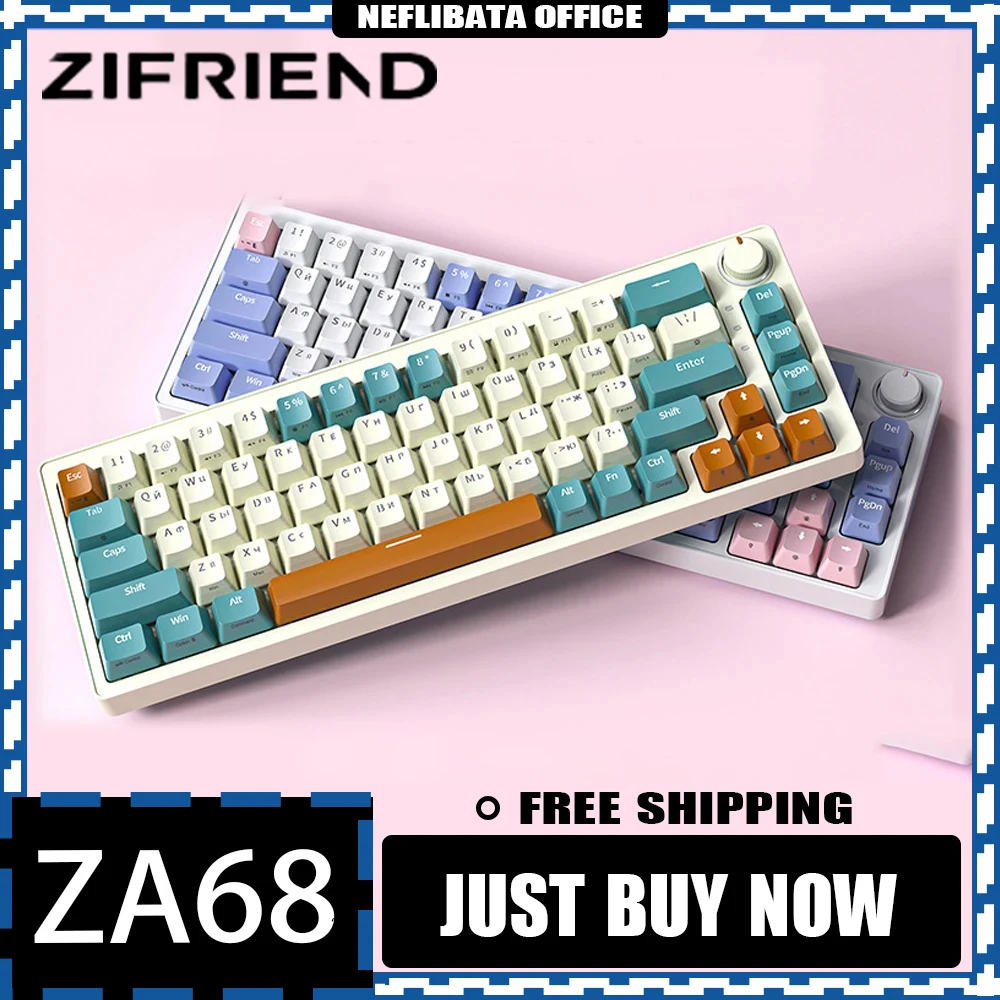 

Zifriend ZA68 Mechanical Keyboard Customized With Knob Three Mode Hot-Swap RGB Russian Keyboard Pc Accessories Gamer Man Gifts