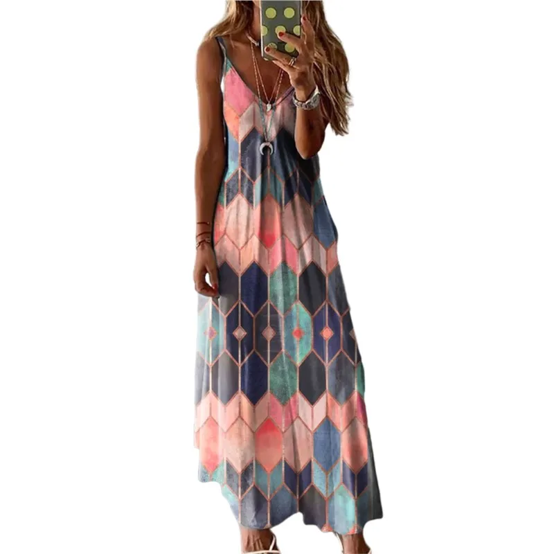 

2024 Women's Summer Sexy Print Small Sling Comfortable Fairy Back Beach Style Casual Dress