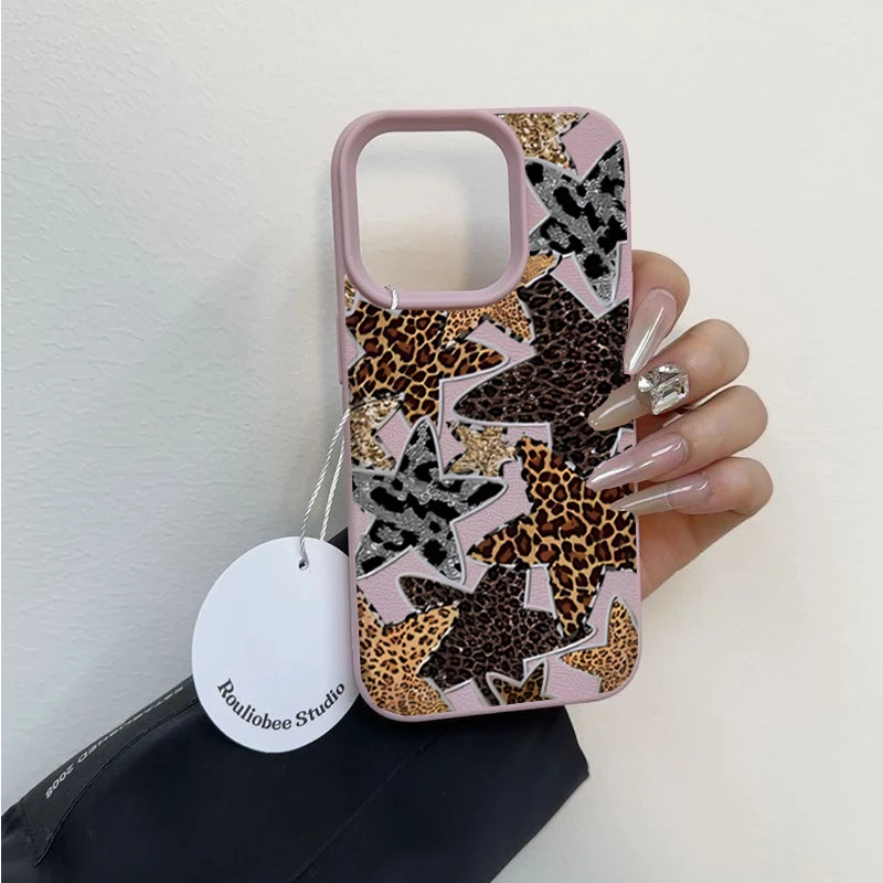 Leopard Print Star Hand Rope Phone Case