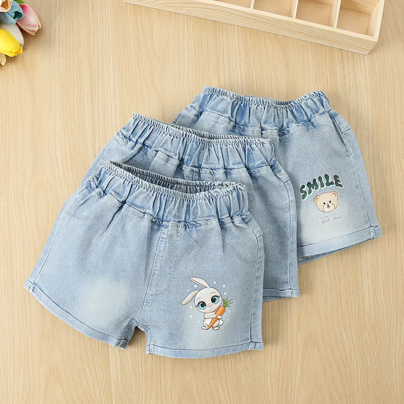 

Летние джинсовые шорты для девочек, новинка 2024, Детские тонкие брюки в западном стиле, свободные брюки