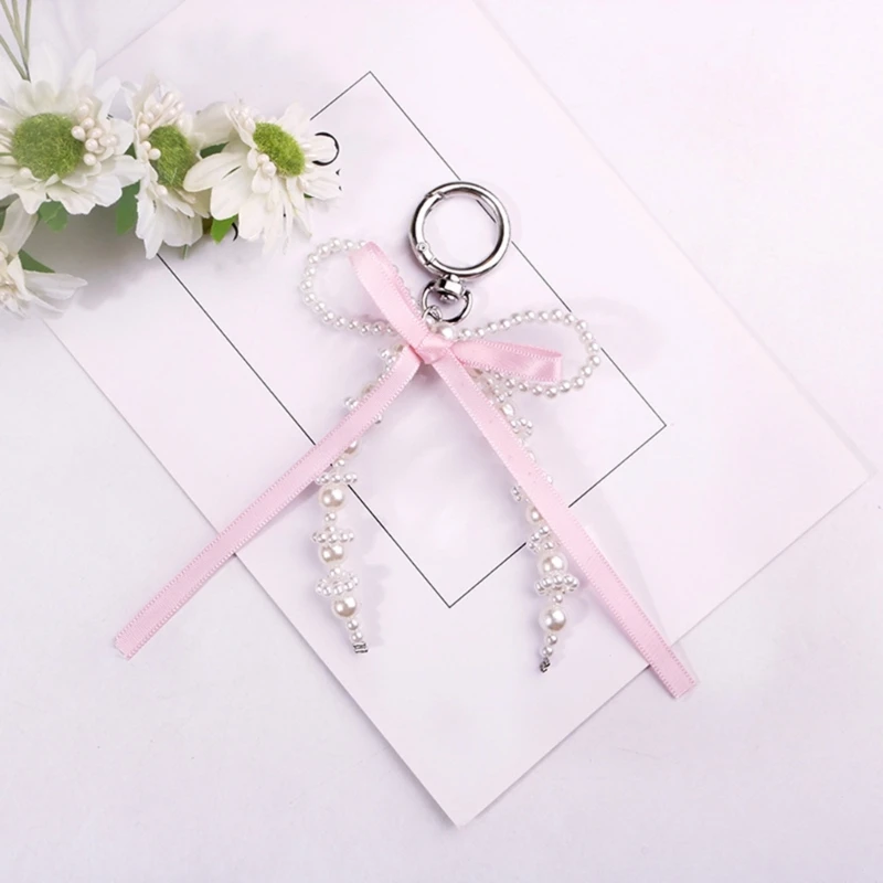 Porte-clés nœud coloré, pendentif à nœud perlé en perles