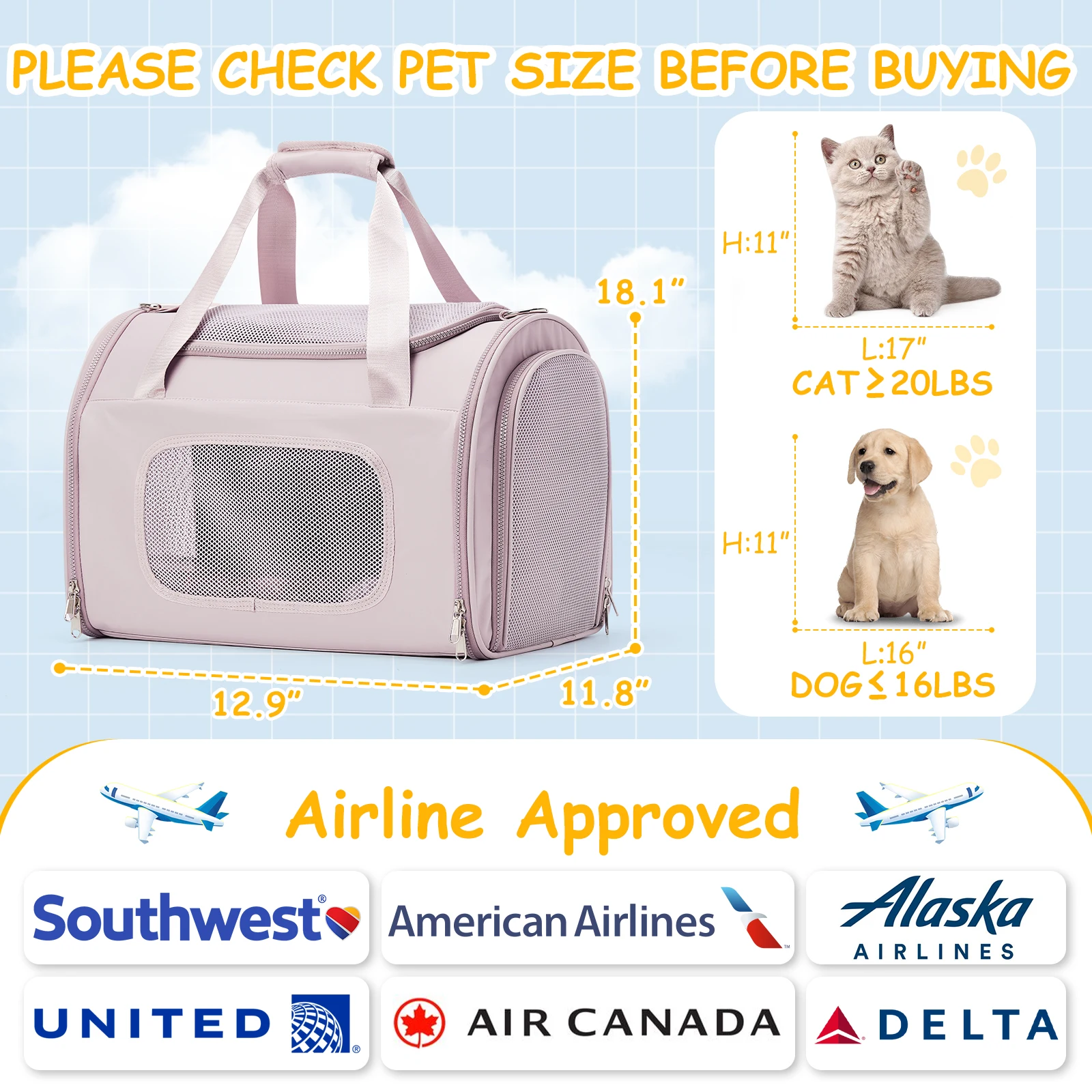 Cute Pet Carrier Backpack for Small Cats and Dog, Support for Travel Hiking Outdoor Use Shoulder and Crossbody Transport Package