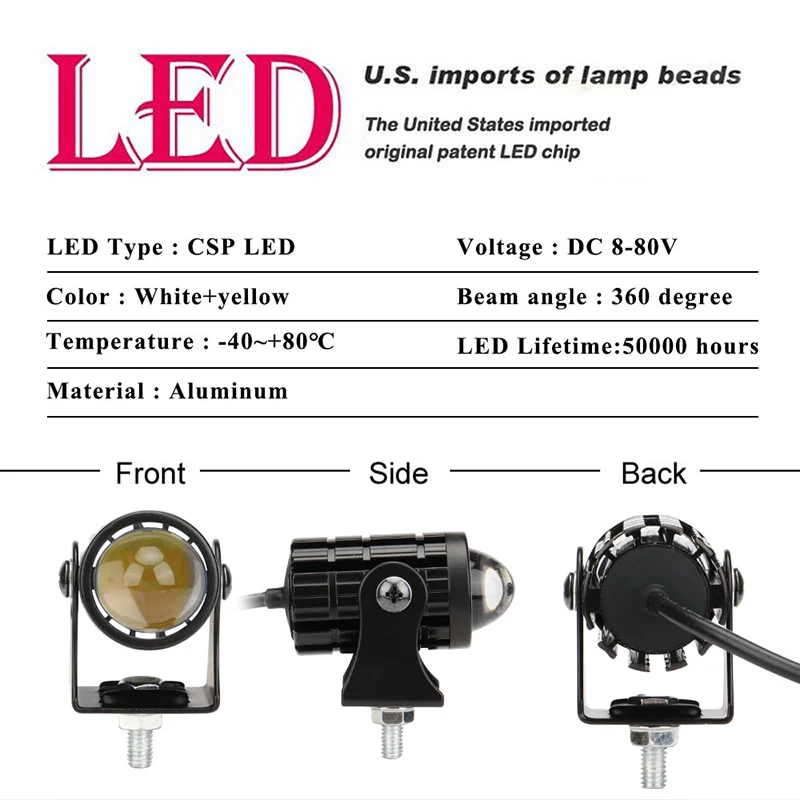Interruptor de luc antiniebla para motocicleta, faro LED brillante de