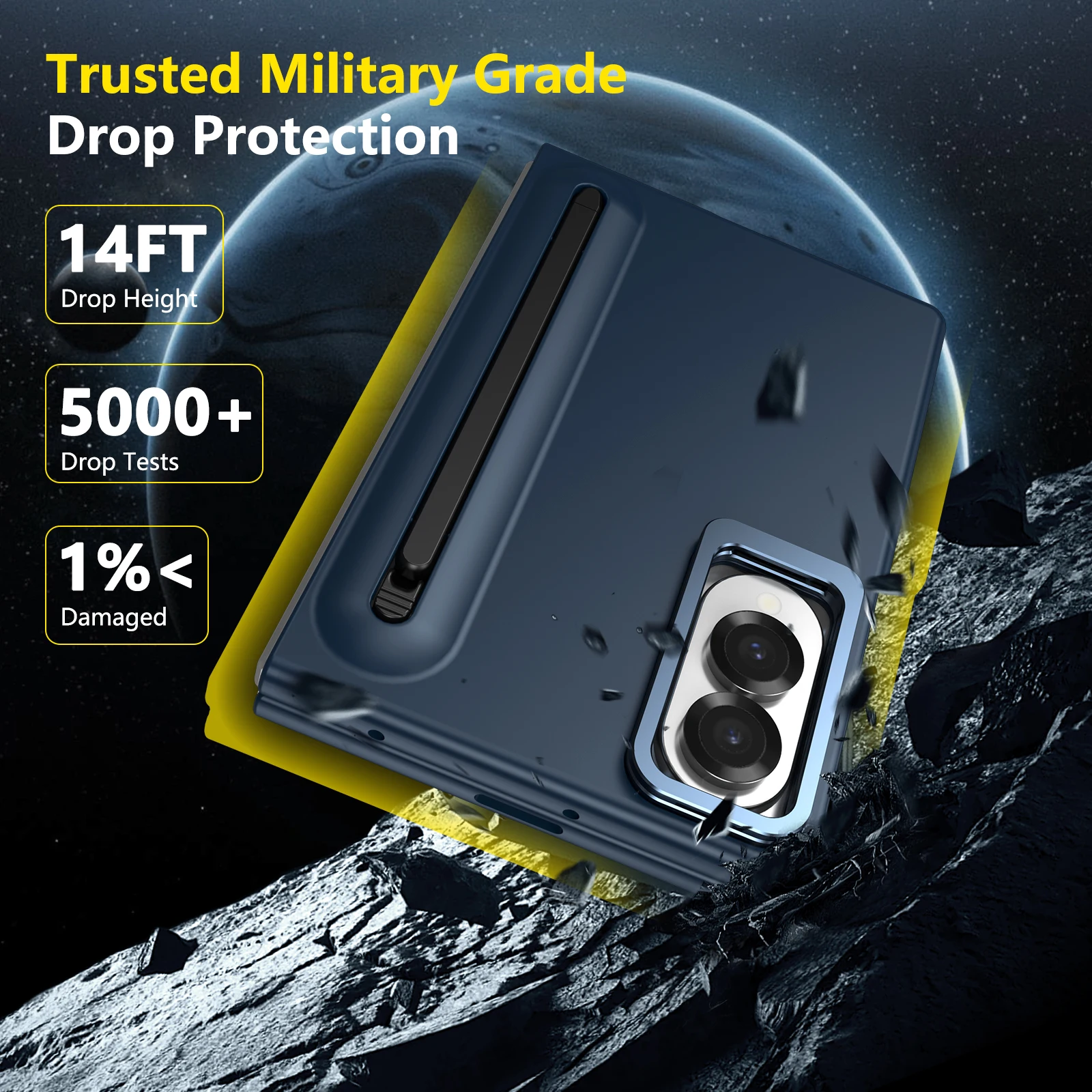 All-In-One Hinge Protection Phone Case with Stylus and Tempered Film Kickstand Cover