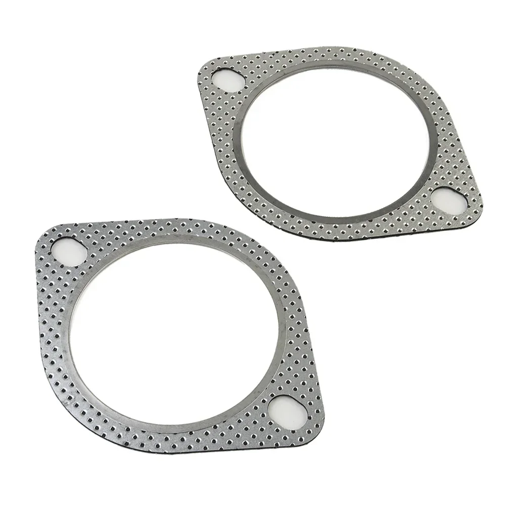 Exhaust gasket 2x Car Sliver Exhaust Gasket 2 Bolt 3 Inch Diameter Downpipe Metal Multi Layer Reinforced 76mm For Nissan