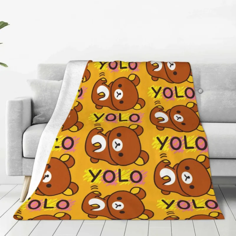 

Rilakkuma YOLO Coral Fleece Plush Throw Blanket Blankets for Bed Travel Lightweight Thin Bedroom Quilt