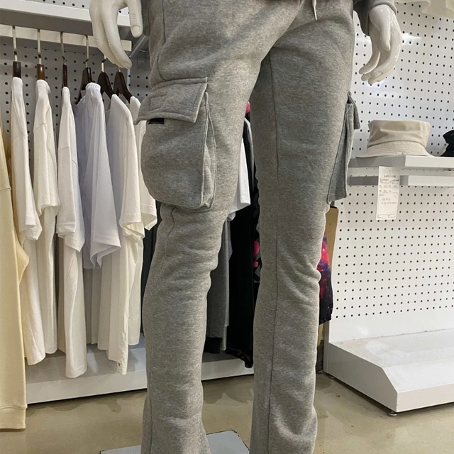 Mens Drawstring Waist Jogger Pants Solid Color Pile Up Stacked Cargo Pants Workout Running Sweatpants with Multi Pockets 5