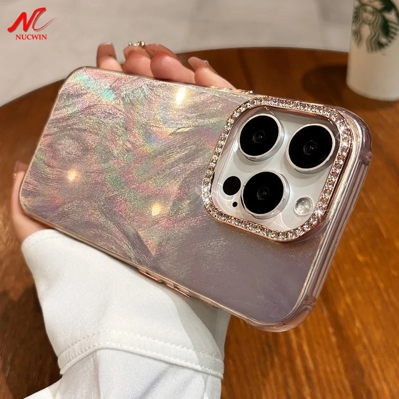 Glamorous Diamond Bling Feather Laser Aurora Shockproof Camera Case
