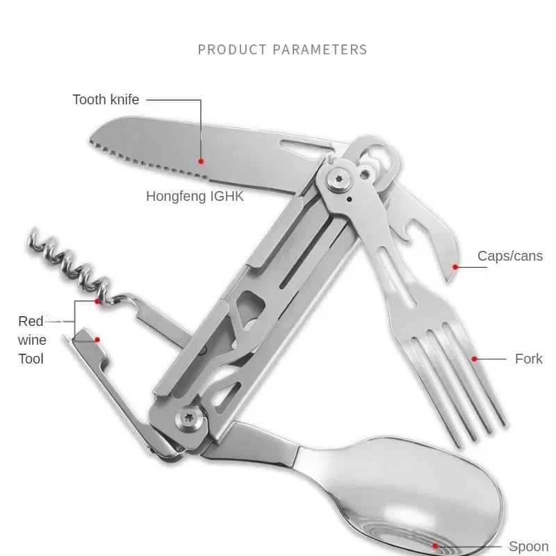 Camping Cutlery Outdoor Stainless Steel Multifunctional Folding Knife Fork and Spoon