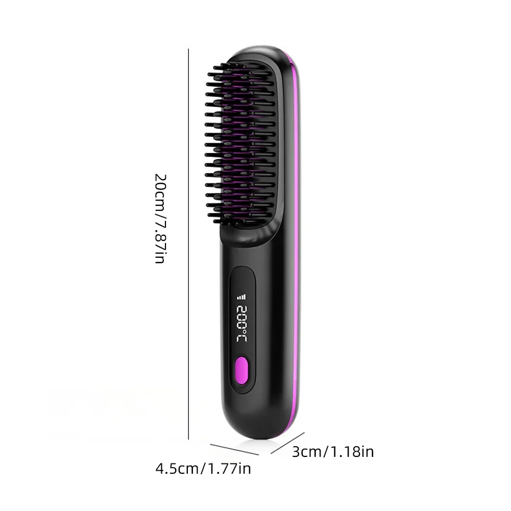 Electric LCD Usb Ceramic Heating Straight Hair Comb Wireless Portable Negative Ion Styling Tool Rechargeable Straightening Brush 6