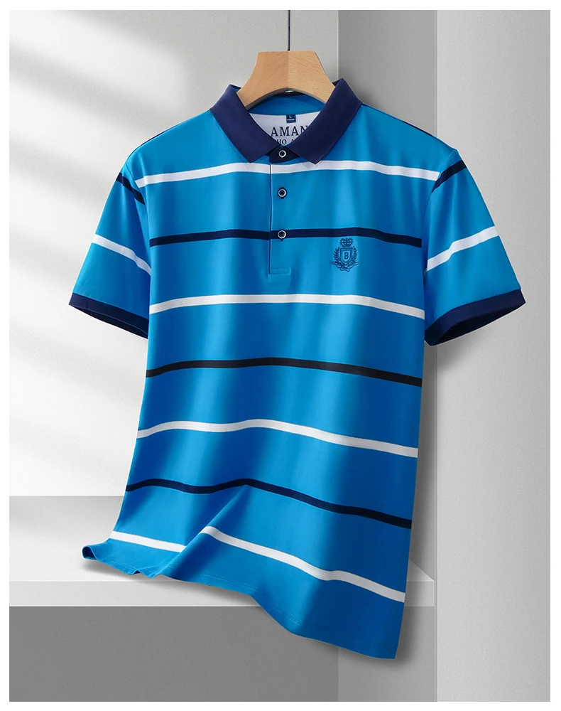 Fashion striped short sleeve men polo shirt summer trend brand letter embroidery design business casual breathable Paul T-shirt 16 S8c2b8dc0d518404a8af51572630f568fZ