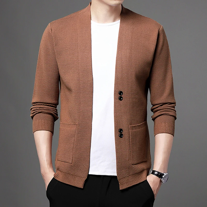 thumbnail image 1 of Suéteres de punto nuevos para hombre, de primavera y otoño, de alta calidad, informales, versátiles, sueltos, tipo cárdigan, chaqueta, 1 of 5