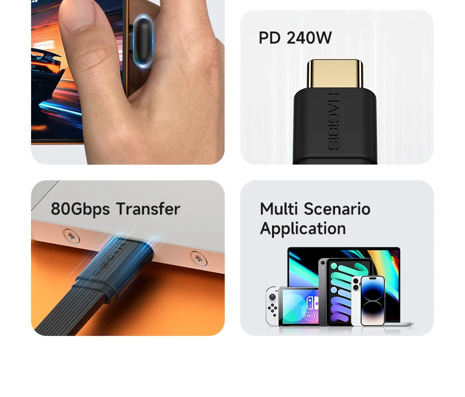 Hagibis USB4 Right-Angle Cable 80Gbps 240W