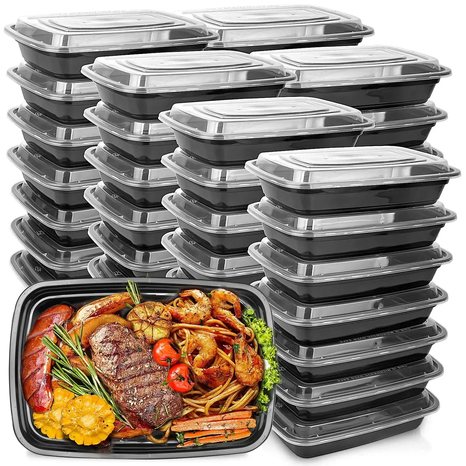 Thickened Disposable Takeout Lunch Box Tableware 20 PCS/1000ml Can Be Heated Rectangular Black Plastic Bowl Food Packaging