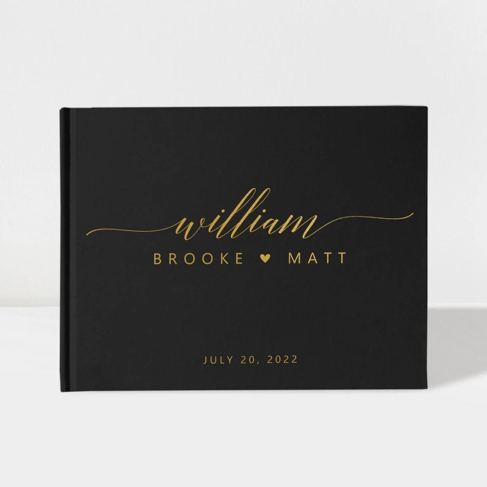 

Wedding Guest Book | Black and Gold Foil | 50 Sheets of Paper | Color Choices Available | Design: 005