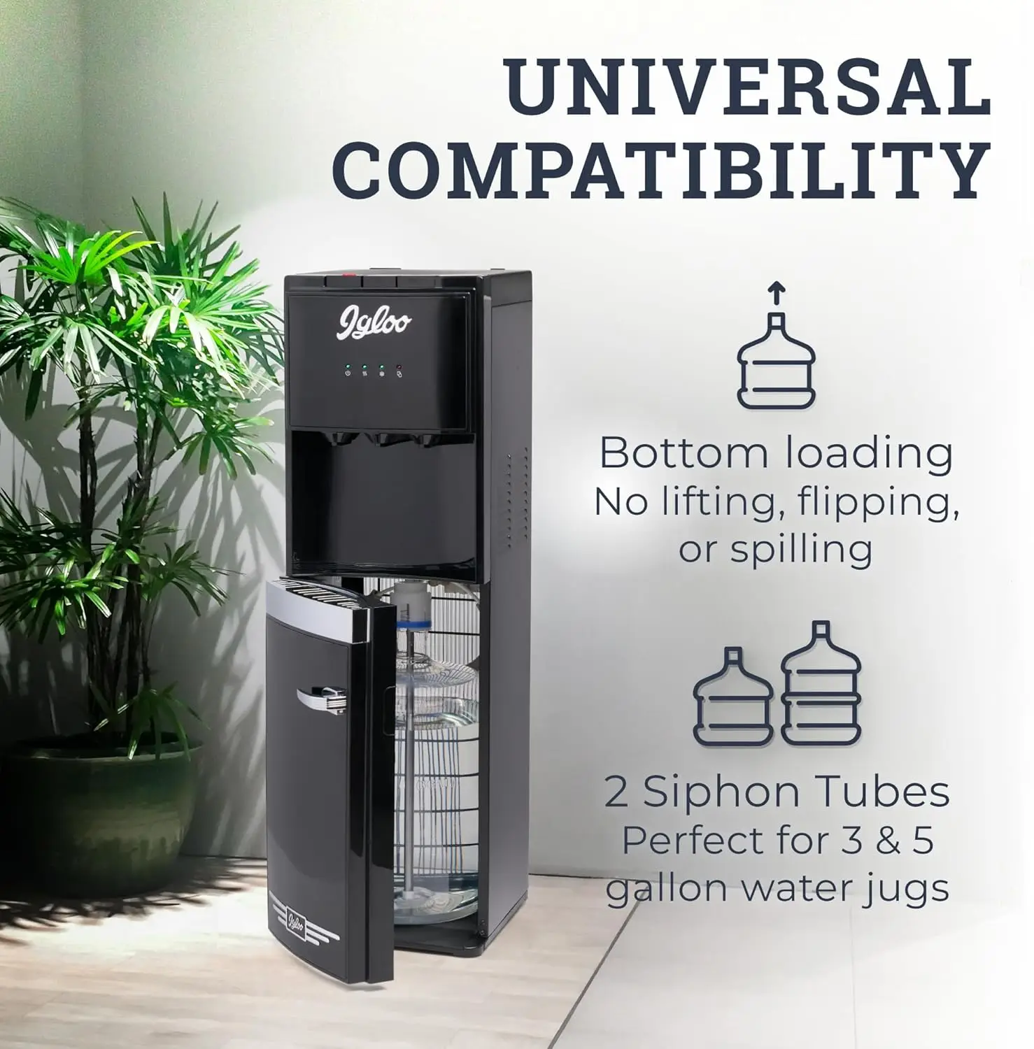 Load Water Dispenser, Hot, Cold or Room-Temperature Water, Holds 3 or 5 Gallon Bottles, Child Safety Lock, Perfect for Homes, Ki 2