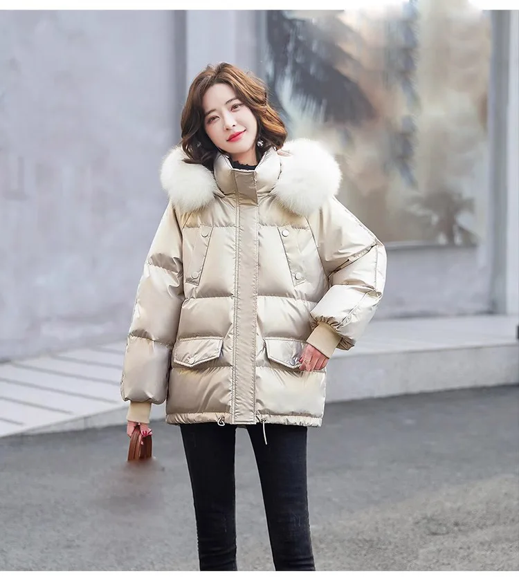 

2023 Glossy Fashion All-Match Hooded down Jacket Winter