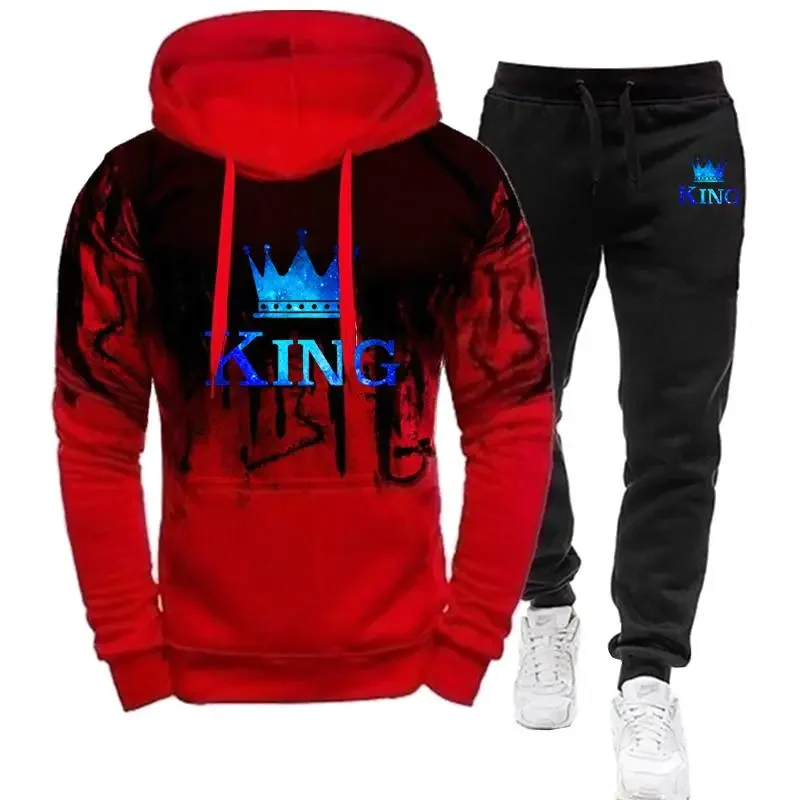 Autumn winter Spring Men's Sports Suit King Printed Tracksuit mens Clothing Hoodie+Sweatpants Fashion 2Pcs Set Jogging 4