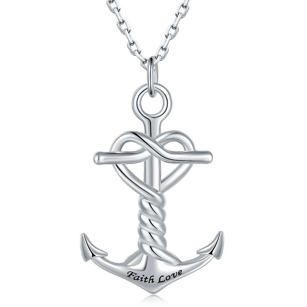 925 Sterling Silver Sailor Anchor Necklace Jewelry Chain Faith Hope Love Inspirational Navy