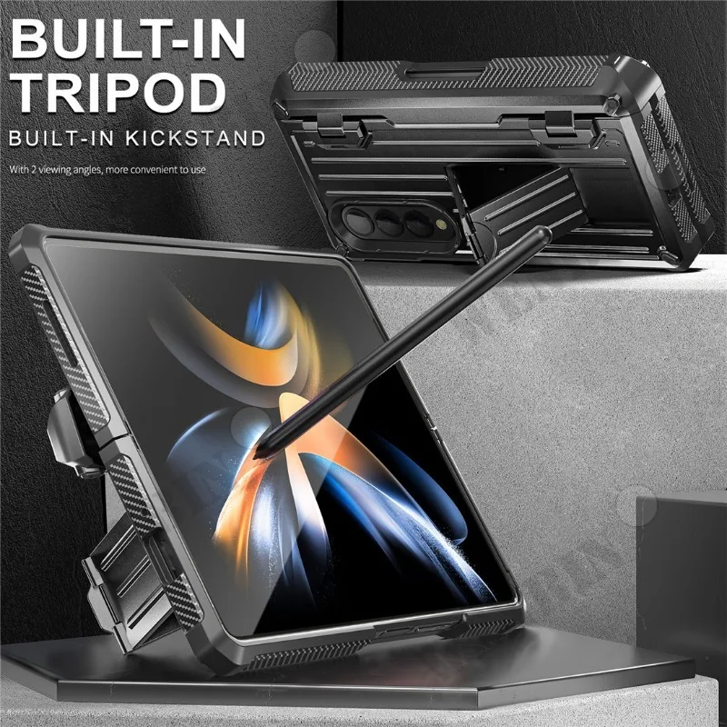Case For Samsung Z Fold 5 4 3 Magnetic Hinge Slide Pen Slot Stand Case Built in Film Armor Bracket Cover