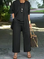 Women's Plus Size 1XL-5XL Fashion Three-Piece Outfit Set Ladies Casual Long Sleeve Cardigan Tank Top and Long Pants Outfits - Image 2