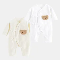 Bear Baby Jumpsuits with Hat Cotton Toddler Rompers for Boys Girls Long Sleeves Baby Onesies Soft Breathable One-Piece Pajamas 6