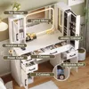Makeup Vanity with Lighted Mirror & Power Strip, Large Vanitys Desk, 4 Drawers, 3 Cabinets & Hairdryer Rack, Makeup Vanity 4