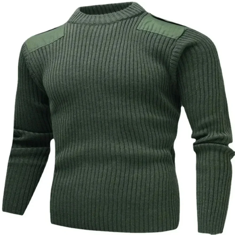 Tactical Sweater Men Jersey British Army Knitted Pullover Winter Wool Patch Vintage Green O-Neck Knitwear Cold Jerséis